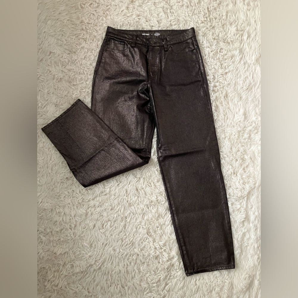 Old Navy Metallic Black Straight-Leg Jeans